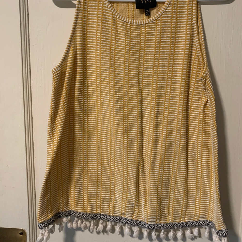 Yellow and white tank top with tassels